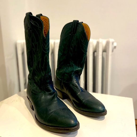 Dark green leather vintage Nocona cowboy boots - Picture 2 of 6